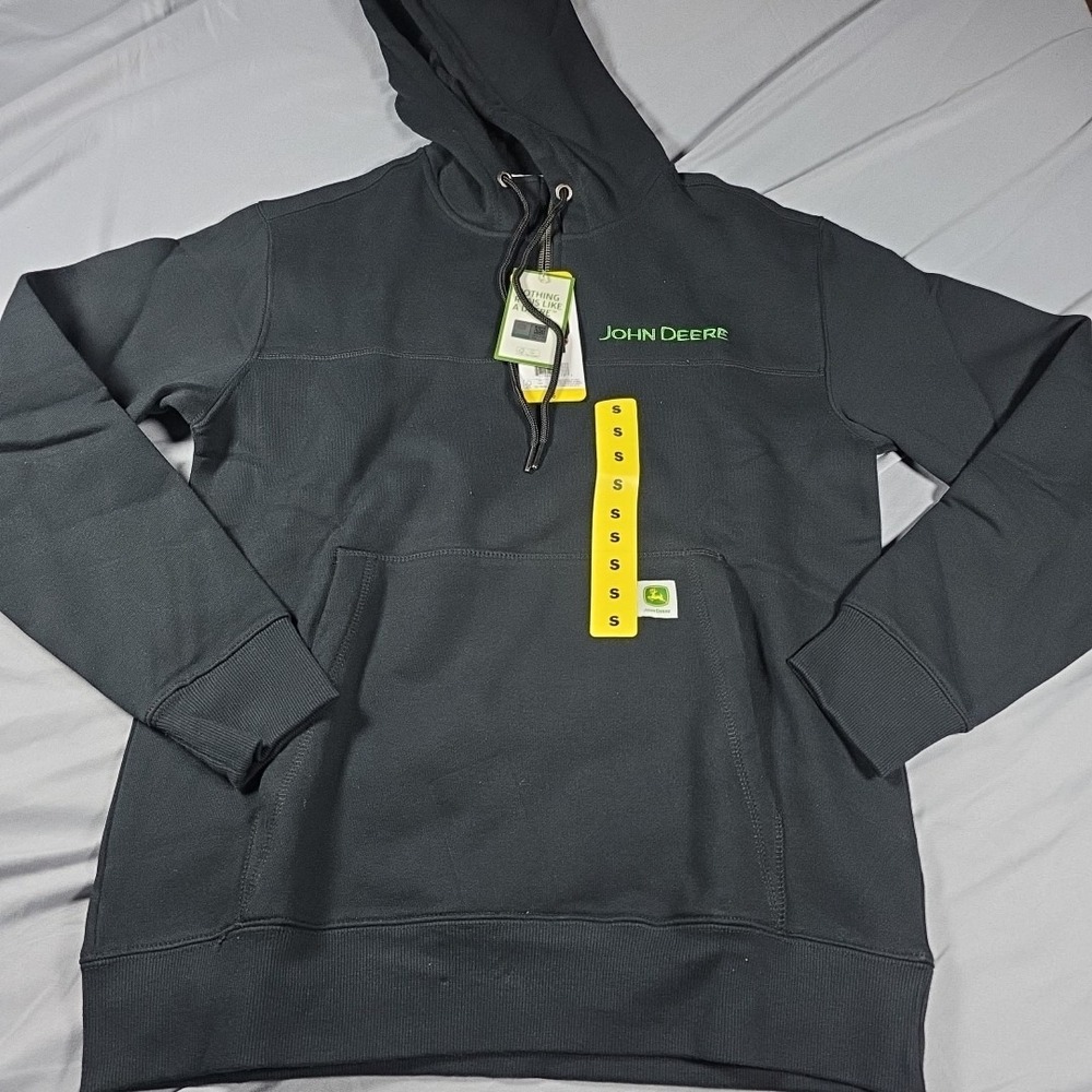 JOHN DEERE Men's Stitched Logo Heavyweight Hoodie Sweatshirt, Black S NWT